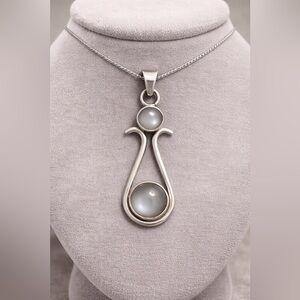 Vintage Natural Gemstone Gray Moonstone Sterling 925 Silver Pendant NWOT 2" #498